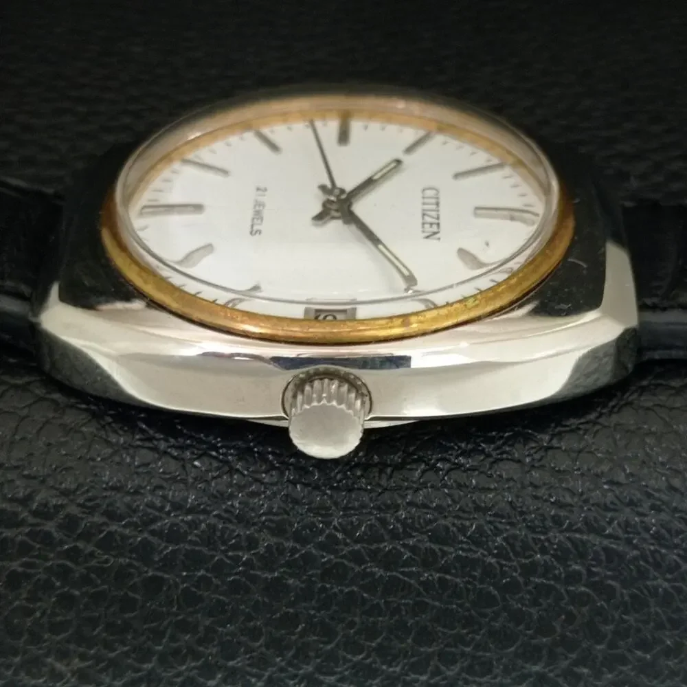 Vintage 1978 Citizen Manual Mens Silver Watch W/date & Gold accents